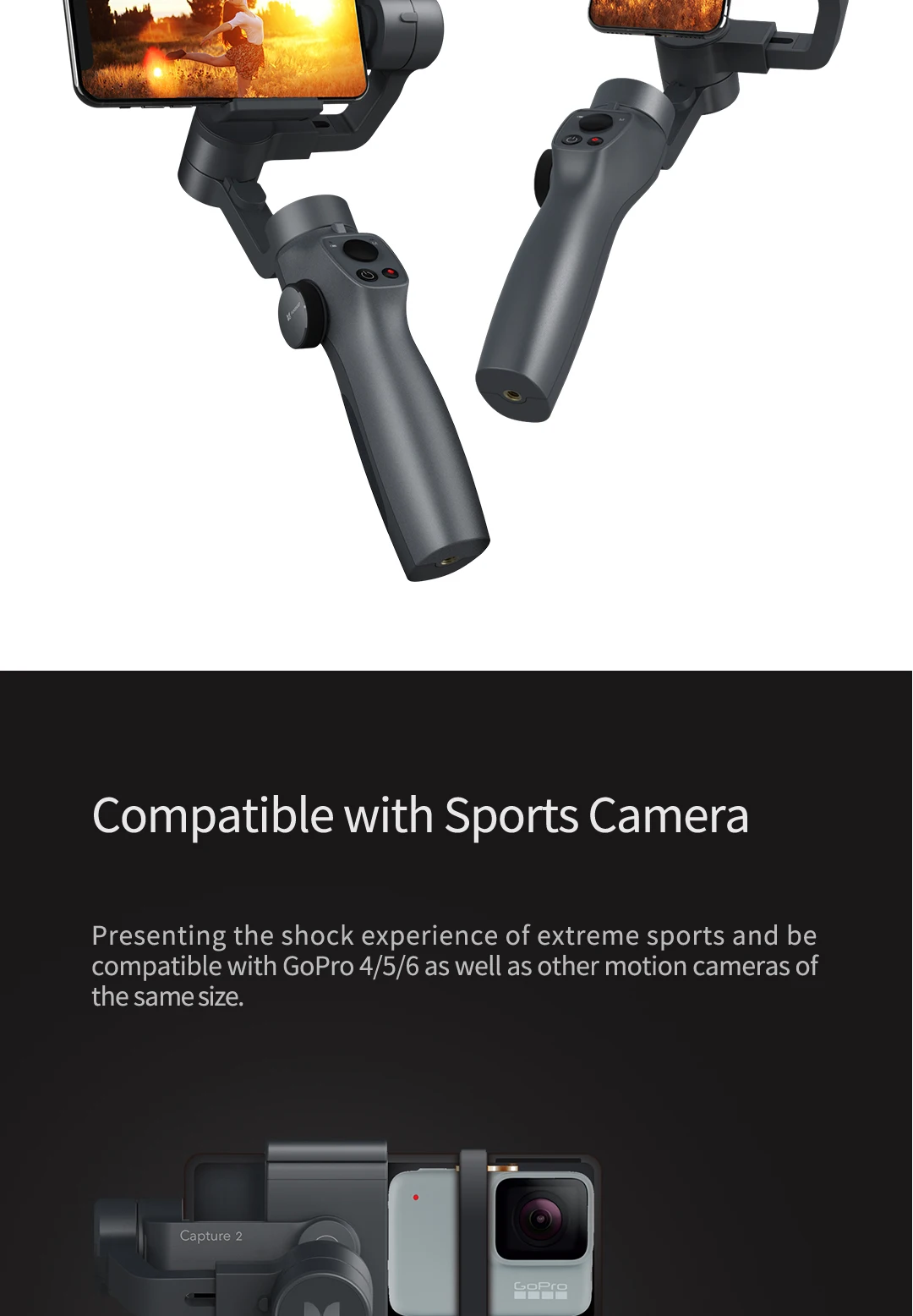 Захват funsnap 2 Ручной Стабилизатор для смартфона GoPro 7 XiaoYi 4k экшн-камера не DJI OSMO 2 ZHIYUN FEIYUTECH