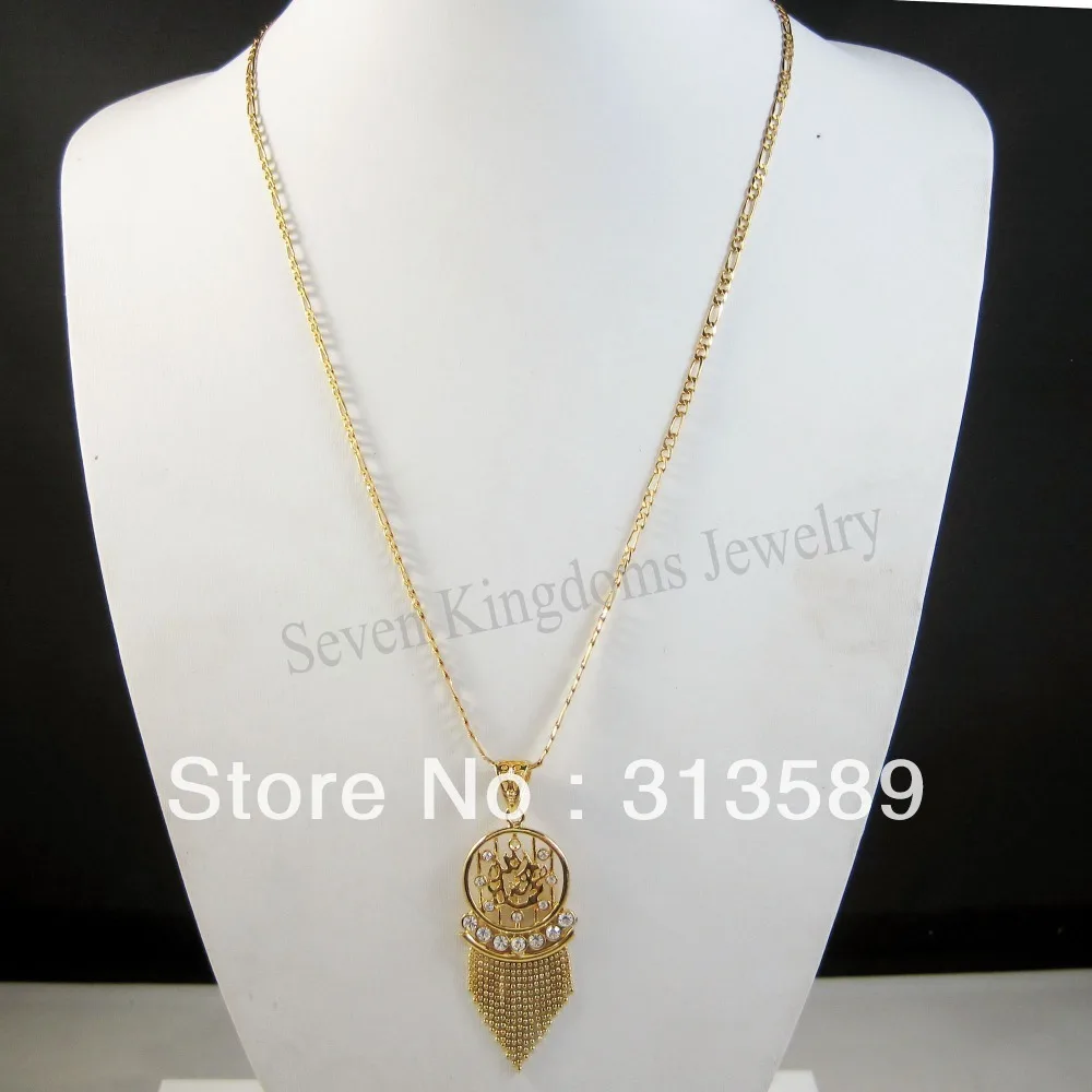 NEW - YELLOW GOLD SOLID GP OVERLAY 24&quot FIGARO CHAIN NECKLACE &amp MUSLIM ALLAH GOD PENDANT CZ/ Great Money Maker/ GREAT GIFT | Украшения