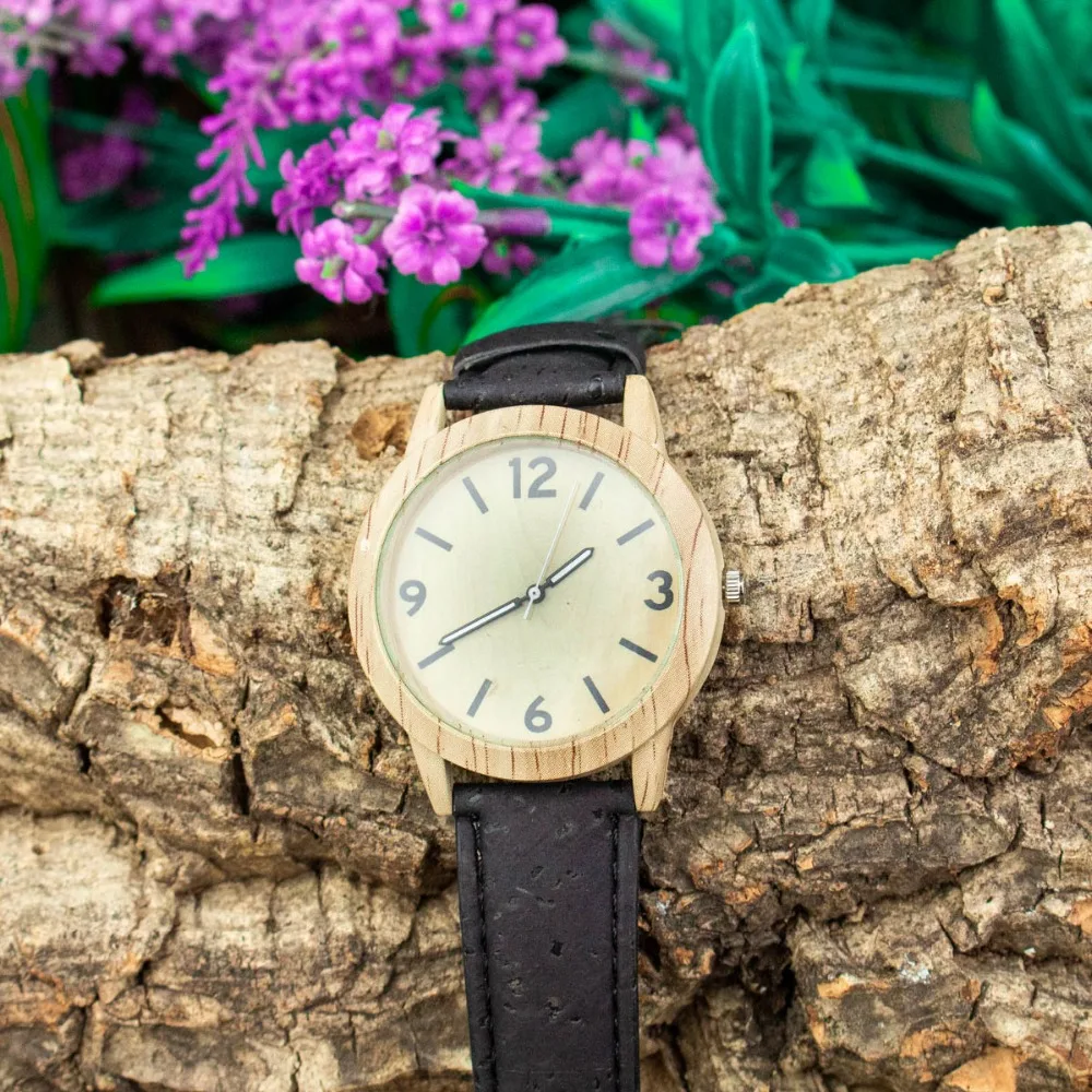 Пробковые часы для мужчин натуральные хвойные черные пробковые ремешок
