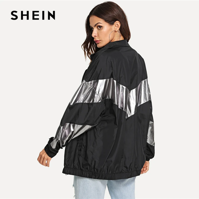 SHEIN Спортивная Куртка С Контрастными Вставками Женская Спортивная Куртка С Длинными Рукавами