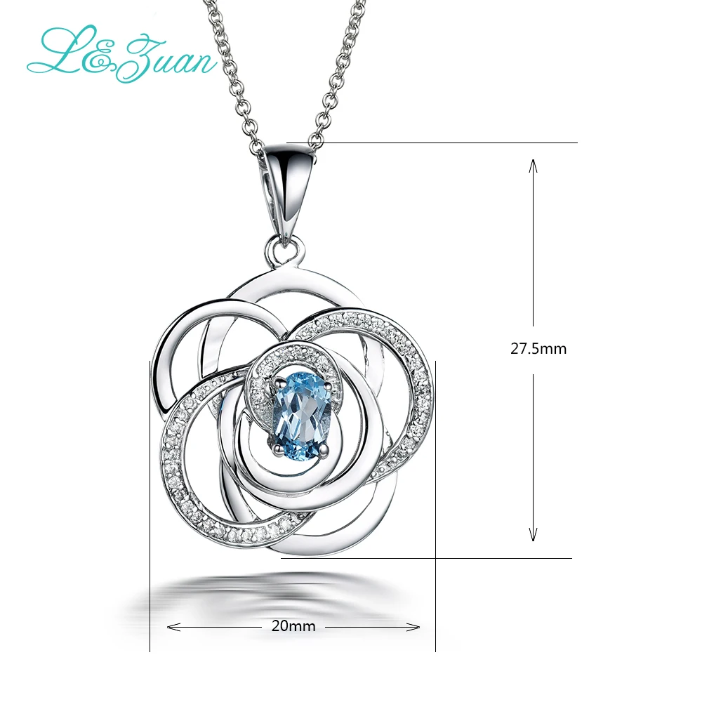 l&ampzuan 925 sterling silver natural 0.64ct topaz blue gemstone flower pendant Jewelry for princess wedding gift | Украшения и