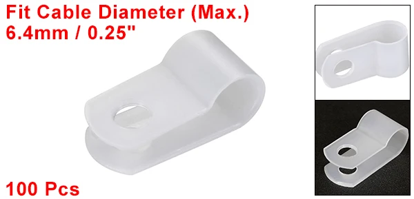 R-Type 6.4mm White Uxcell 100 шт. 6,4/8,4/13,2/3,3 мм Dia. R-тип/u-тип нейлоновый кабельный зажим белый черный Органайзер зажимы для шнура Электрический держатель Проводов - Цвет: R-Type 6.4mm White