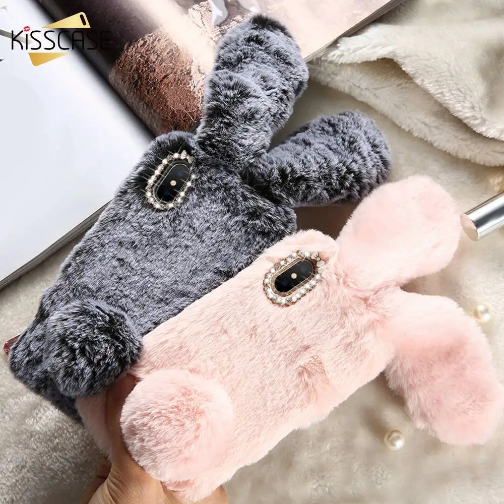 KISSCASE Rabbit Fur Case For iPhone XS X 8 7 6S 6 Cute Fluffy Phone Cases Plus Max XR 5S 5C SE 5 10 Cover |