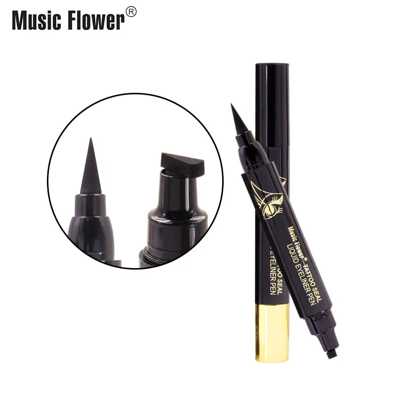 Music Flower Double-Headed Seal Black Liquid Eyeliner Pen Waterproof Long-lasting Smudge-proof Stamp |