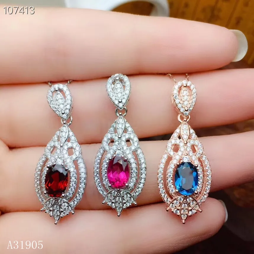 

KJJEAXCMY boutique jewelry 925 sterling silver inlaid pink blue topaz garnet gemstone female luxury necklace pendant support tes