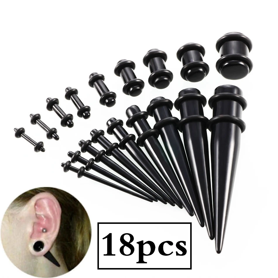 Набор туннелей и плашек из акрила 18 штук 1,6 мм-10 мм с кольцом-орингом для растяжки украшений для тела