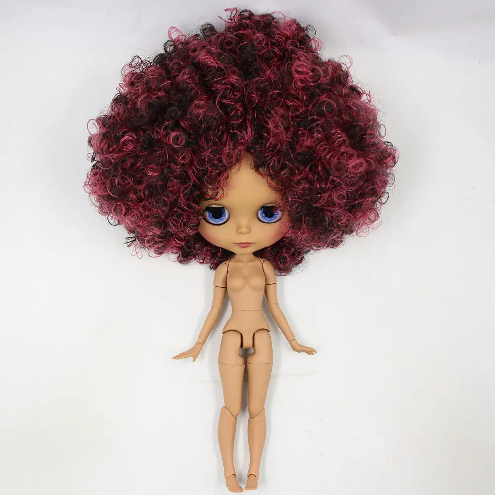 Кукла Blyth ICY DBS № QE155/9103 винно красная микс черные афро волосы Черное Матовое лицо