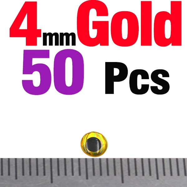 50PCS 4mm Gold MNFT 50 шт./лот, 3 мм, 4 мм, 5 мм, 7 мм, 9 мм, Chartreuse Eyes, 3D голографическая приманка для рыбалки, завязывающая глаза, приманки - Цвет: 50PCS 4mm Gold
