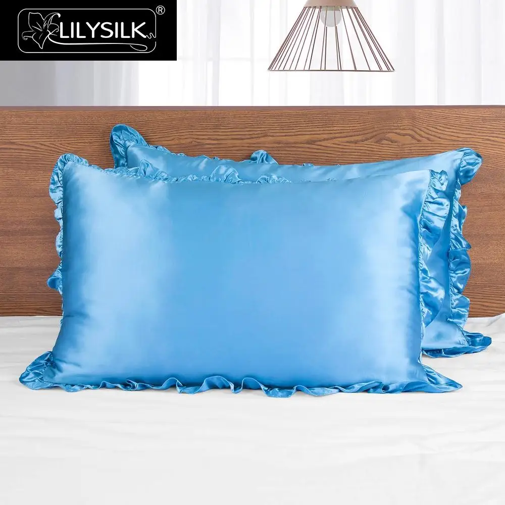 Lake Blue LilySilk наволочка шелк чистый натуральный 100 с оборкой отделка 19 momme для волос тутового шелкопряда 40x40 50x90 см домашний текстиль - Цвет: Lake Blue
