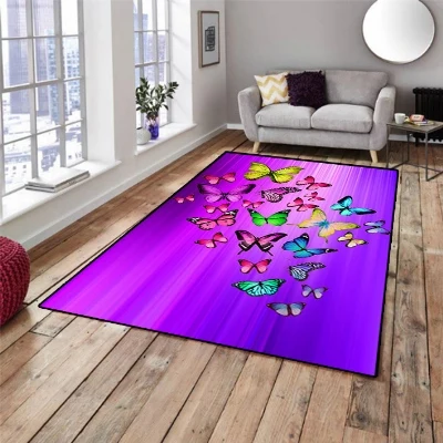 

Else Purple Floor on Colored Butterfly 3d Pattern Print Non Slip Microfiber Living Room Decorative Modern Washable Area Rug Mat
