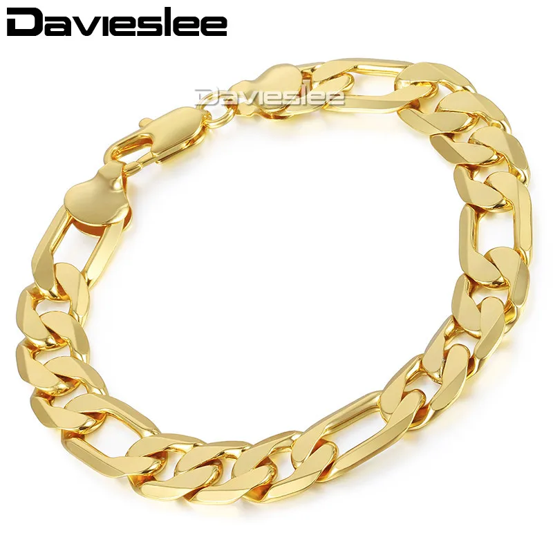 Fashion Gift 12mm Wide Mens Chain Boys Cut Figaro Link Yellow Gold Filled GF Bracelet Customized Length 7-11inch DLGB365 | Украшения и