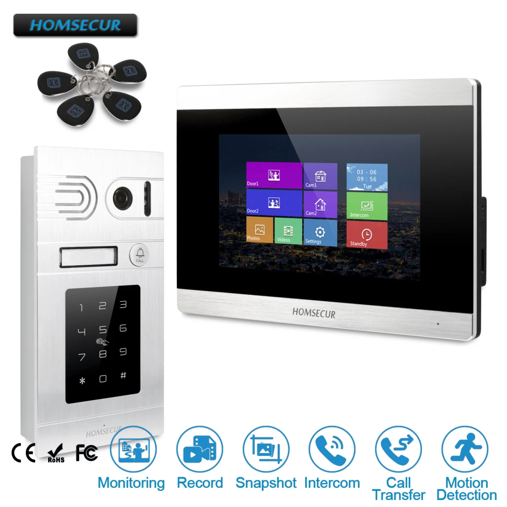 

HOMSECUR 7" Wired Video Door Entry Phone Call System Intercom+Password and RFID Access for House/Flat BC071-S+BM715-S