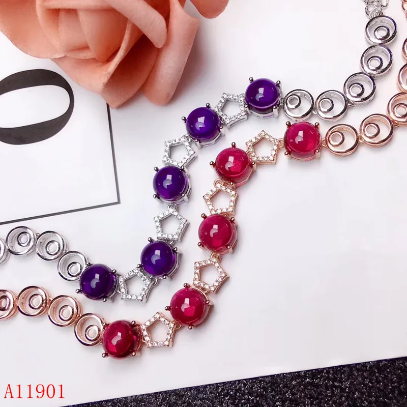 KJJEAXCMY boutique jewelry 925 pure silver inlaid  ruby Amethyst Bracelet for women