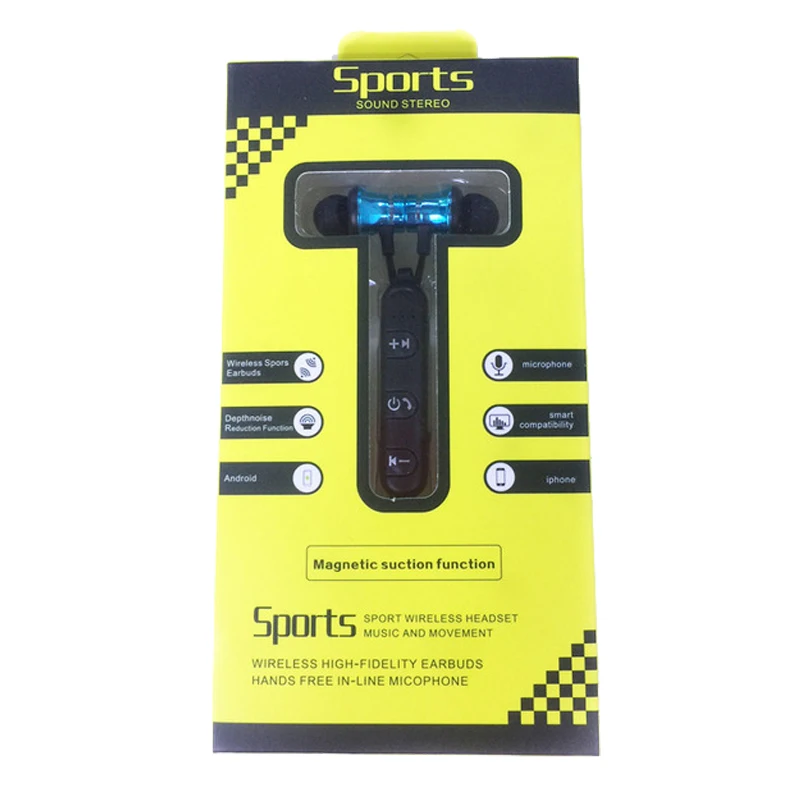 Blue with box Спортивные Bluetooth наушники стерео музыка MP3 наушники Магнитный наушник беспроводная гарнитура для Xiaomi samsung iPhone мобильный телефон - Цвет: Blue with box