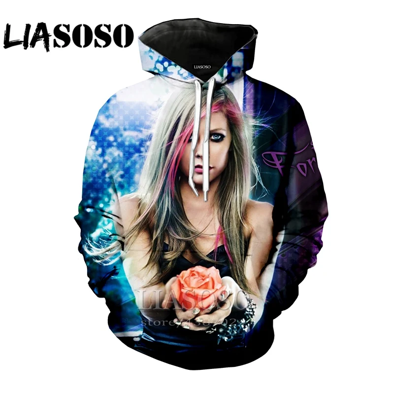 LIASOSO 3d печати Кофты Харадзюку Для женщин толстовки для мужчин аниме-Толстовка Аврил Лавин рубашка свитер homme Зимние Повседневные modis D730