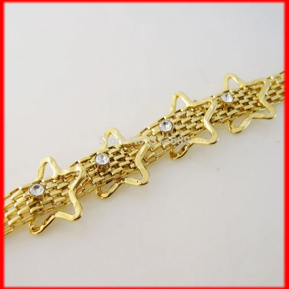 Леди 7 9 &quotЖелтый Золотой GP верхний слой заполнен латунной сеткой звездой CZ