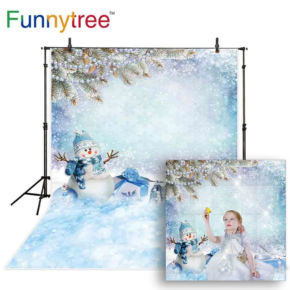 

Виниловый Рождественский фон Funnytree для фотосъемки, фотостудия, снеговик, зимний подарок, Декор, детский фон для фотосъемки, фотозона