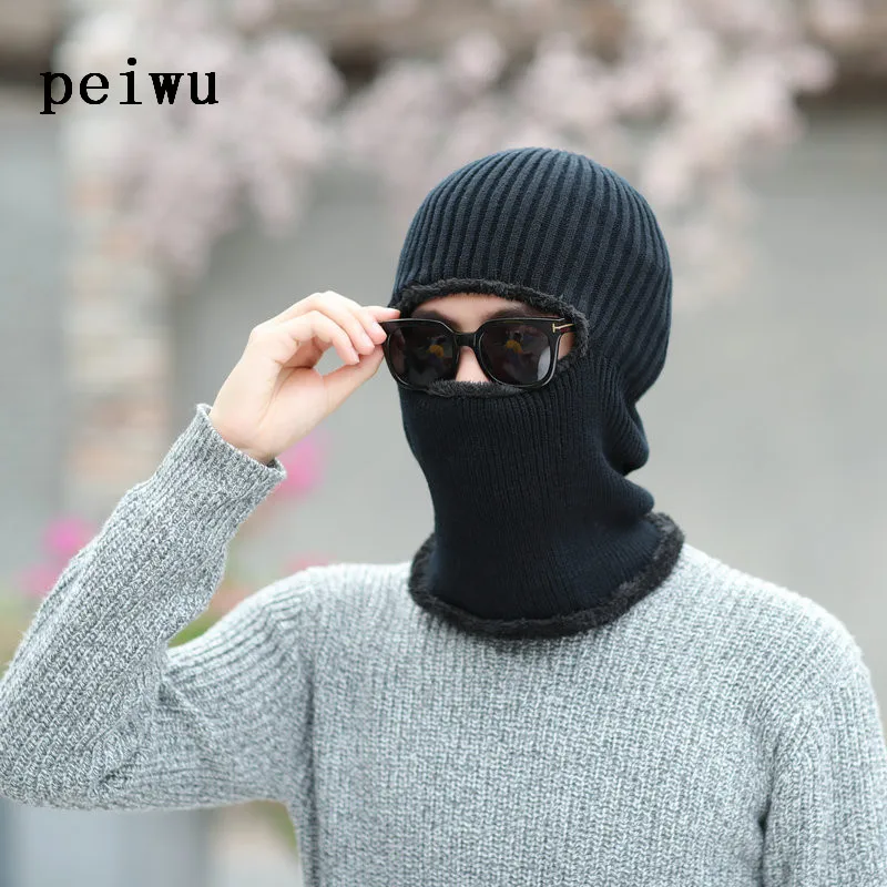 

Unisex Neck warmer 2017 knit cap scarf cap two-piece Winter Hats For Men Fur Winter Beanie Fleece Hat balaclava with Neck warmer