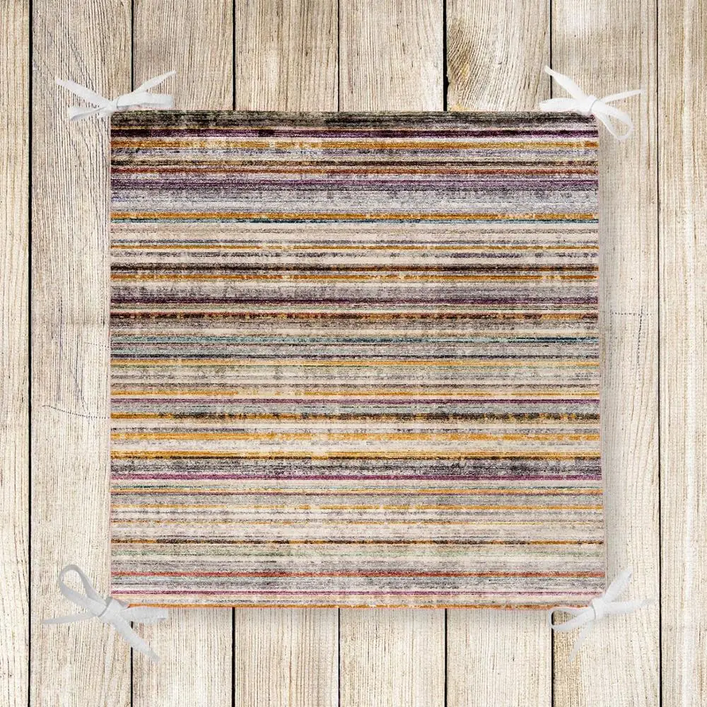 

Else Brown Blue Stripes Lines Modern 3d Print Square Chair Pad Seat Cushion Soft Memory Foam Full Lenght Ties Non Slip Washable