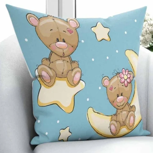 

Else Blue Sky Yellow Star Moon Teddy Bear 3D Print Microfiber Throw Pillow Case Cushion Covers Square Hidden Zipper 45x45cm