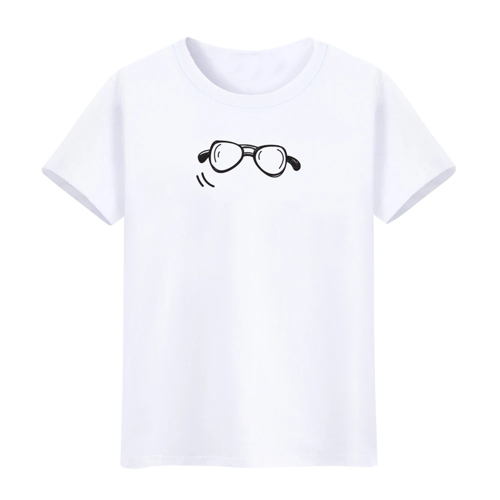 Мультфильм Очки Для женщин O-круглый короткий рукав Повседневное Футболки для