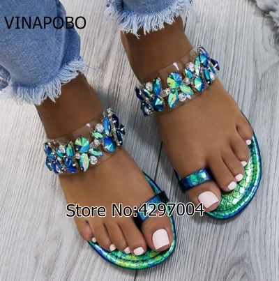 Женские шлепанцы Vinapobo на плоской подошве с кристаллами лето 2018 | Обувь