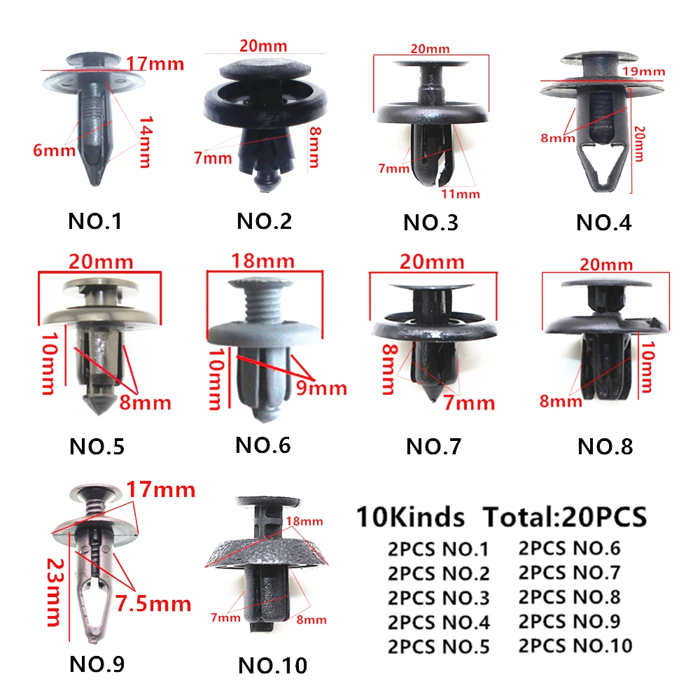 20 шт. смешанные Универсальные пластиковые крепежные заклепки с отверстиями 5 мм 6