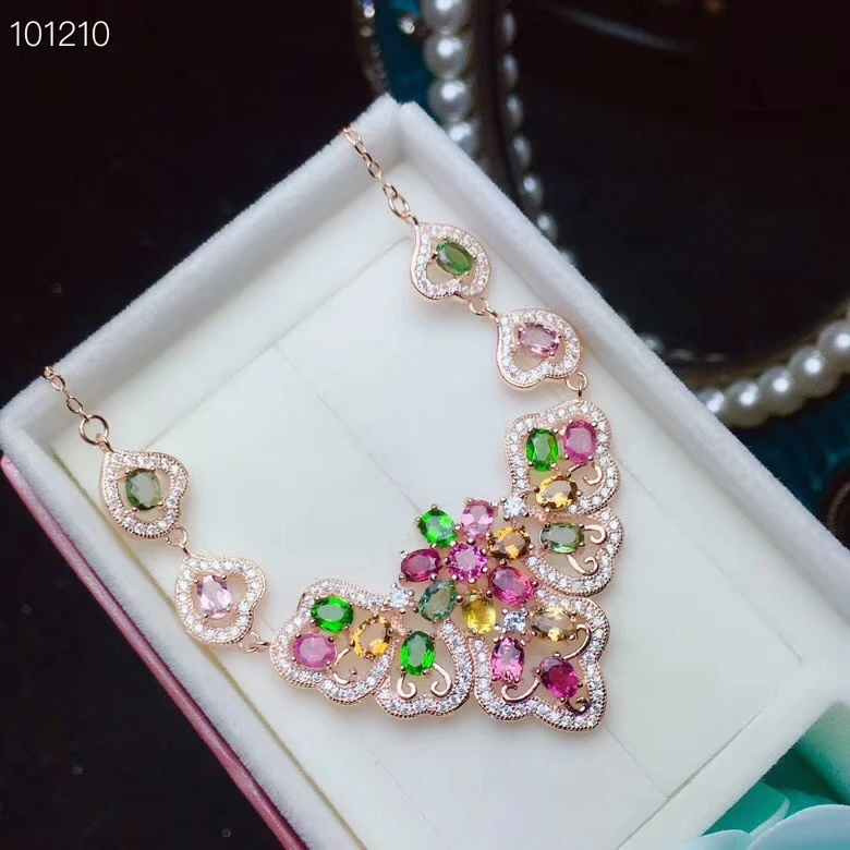 KJJEAXCMY boutique jewelry 925 pure silver inlaid natural tourmaline Jewelry Pendant Necklace support detection | Украшения и