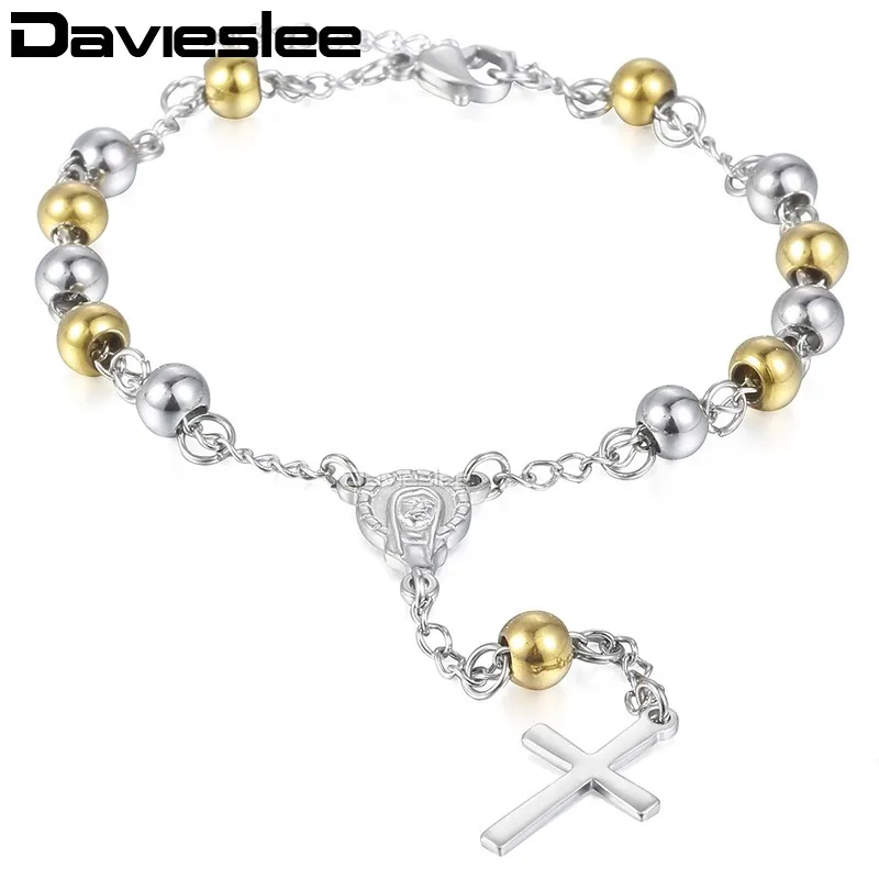 Davieslee Дева Мария Иисус крест шарм браслет четки Женская цепочка из бисера