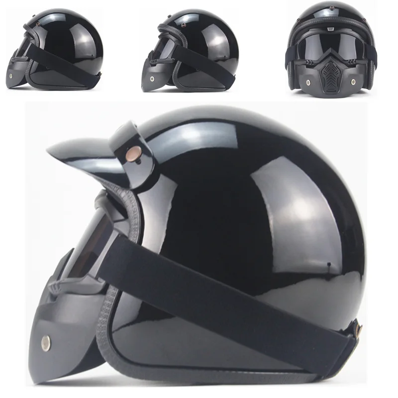 Black 3/4 шлемы moto rcycle с открытым лицом винтажные moto rcycle moto rbike Chopper стиль moto шлем с goggle mask - Цвет: Black