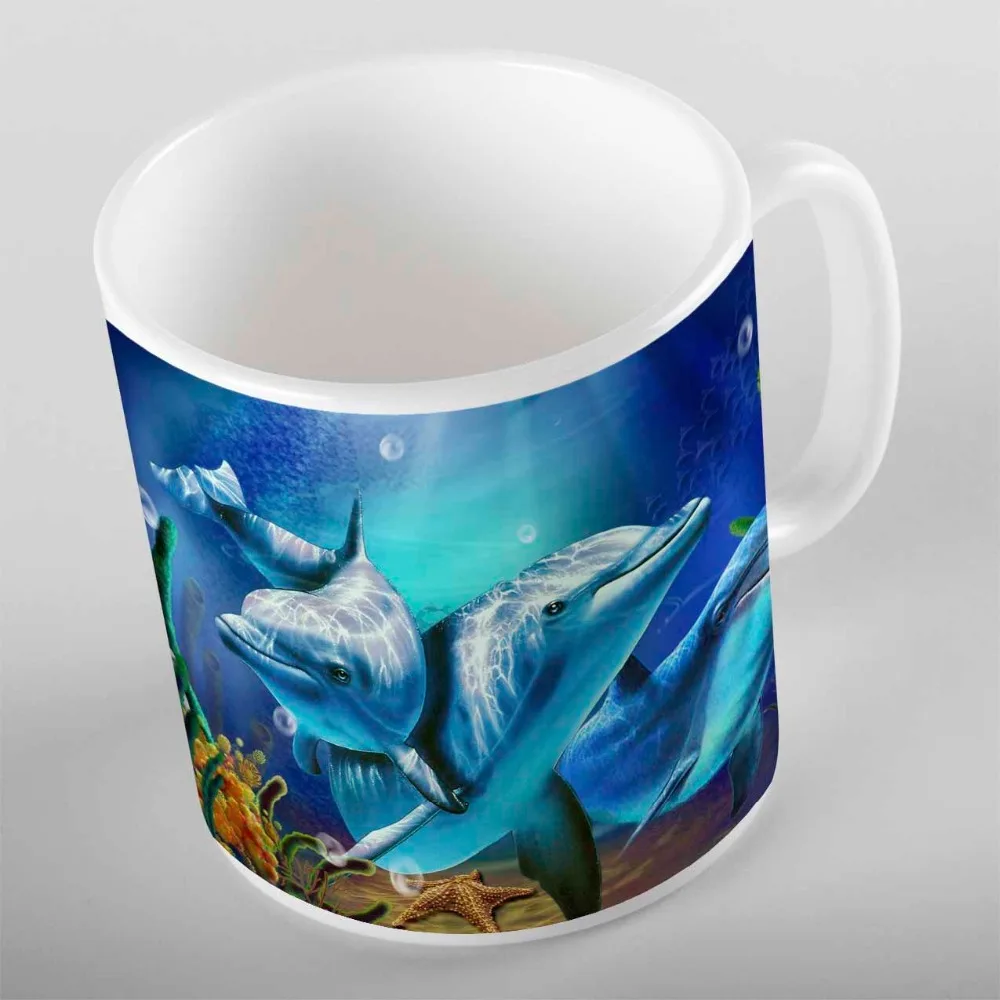 

Else Tropical Under Blue Sea World Swimming Dolphins Fishes 3d Print Gift Ceramic Drinking Water Tea Bear Coffee Cup Mug Kitchen