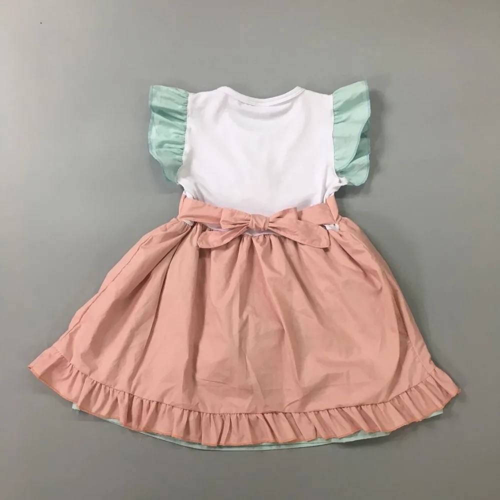 Hot Sale New Easter Dress Girl Boutique Outfit Bunny Embroidery Flutter Sleeve Solid Children Clothes LYQ812-533 | Детская одежда и