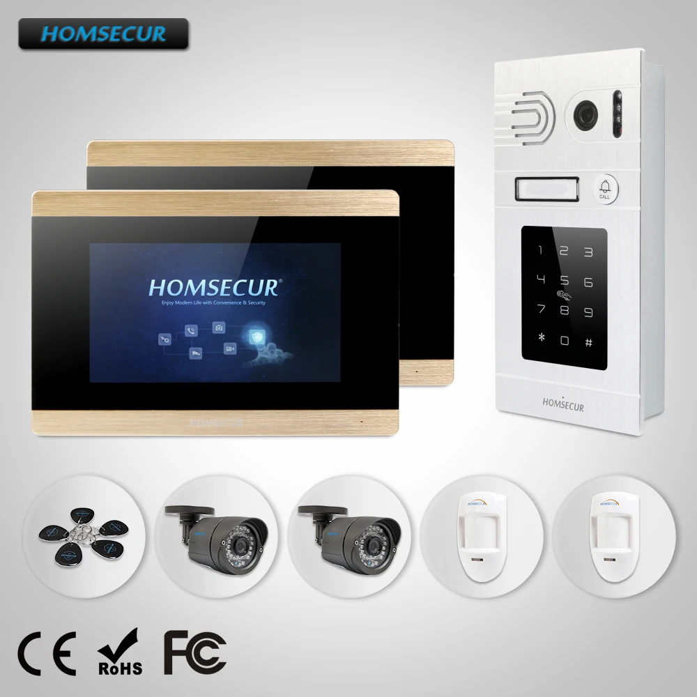 HOMSECUR 7 &quotПроводной Видеодомофон Система + Серебряная Камера для Квартиры BC071 S BM715