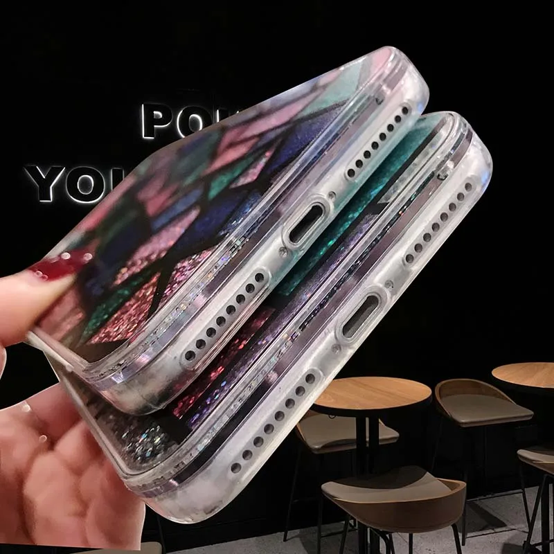 Luxury Fashion Colorful Shape Pattern Bling Glitter Liquid Quicksand Soft TPU Phone Case Cover For iPhone XR XS Max X 6 6s 7 8P |