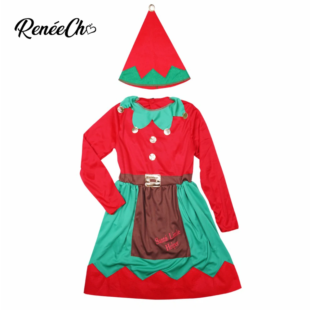 

Reneecho 2018 Toddler Christmas Costume for Kids Santa Claus Dress Girls Holiday Christmas Elf Cosplay Children Festival Outfit