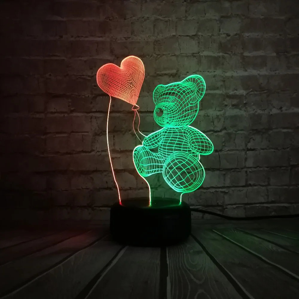 Детская Ночная 3D лампа светодиодное освещение Датчик изменения цвета LED Мишка
