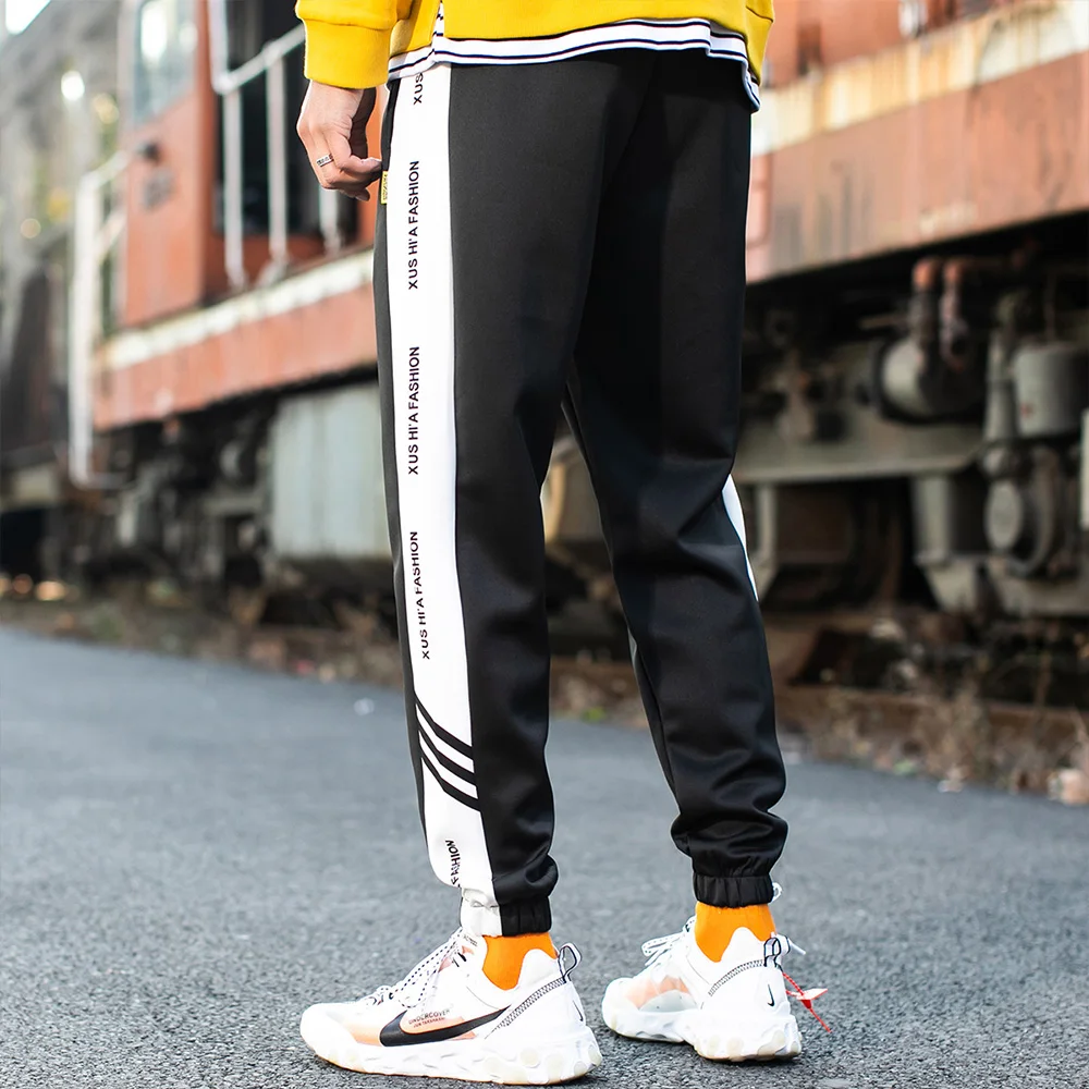 Раннее хорошее мужские большие карманы брюки свободные черные джоггеры весна