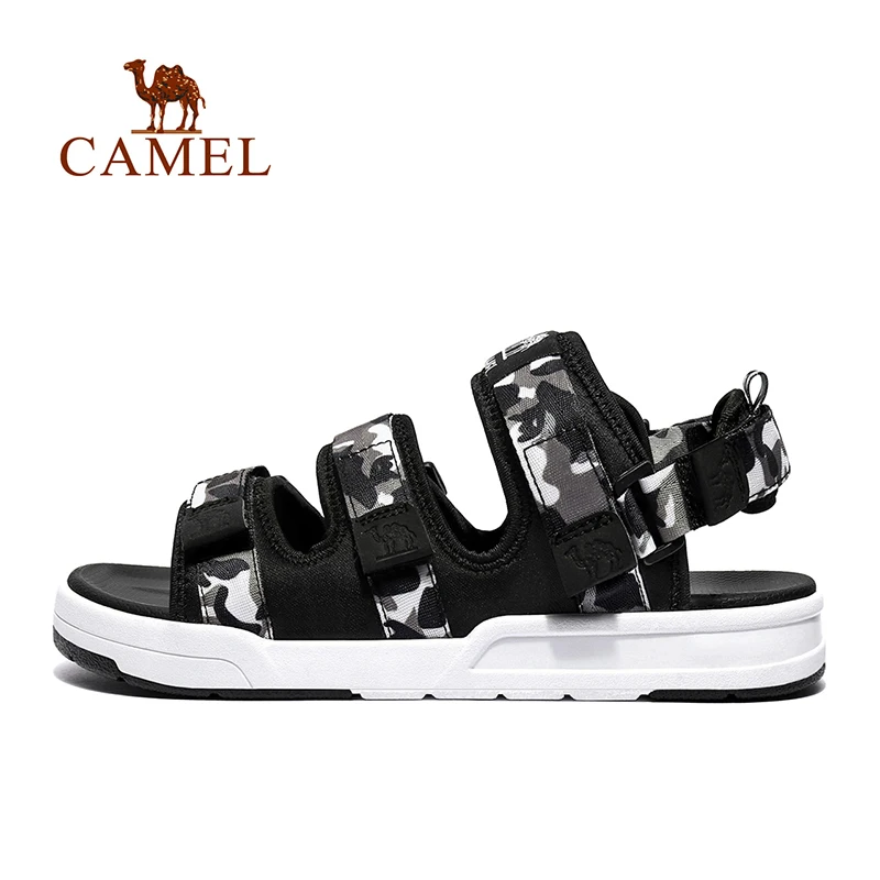 CAMEL/мужские и женские уличные пляжные сандалии; Камуфляжный дизайн на липучке; сезон весна-лето; Повседневная модная удобная Уличная обувь - Цвет: Черный