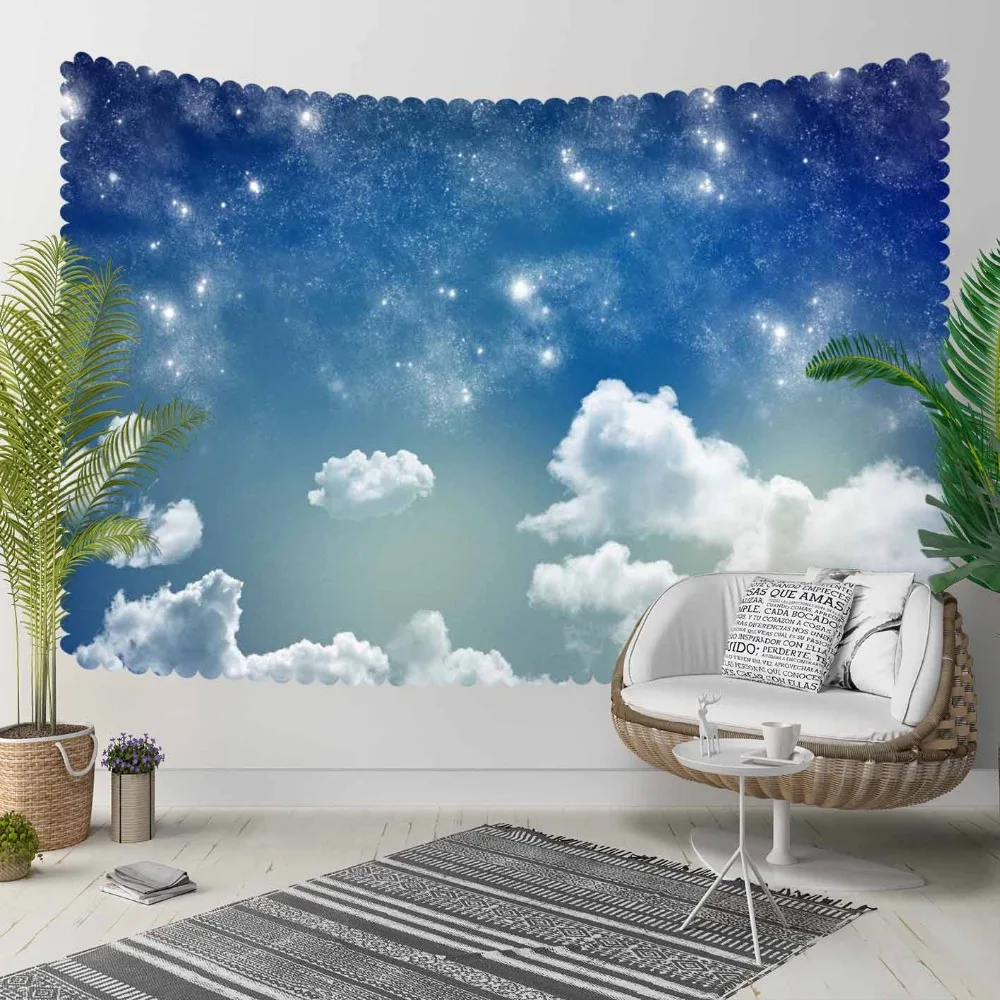 

Else Blue Night Sky White Shine Stars Clouds 3D Pattern Print Decorative Hippi Bohemian Wall Hanging Landscape Tapestry Wall Art