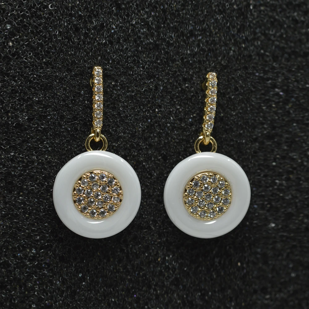 

Sou Men Roseo Gold Drop Dangle Earrings for Girl White Ceramic Zirconia Stone Simple Piercing Earrings