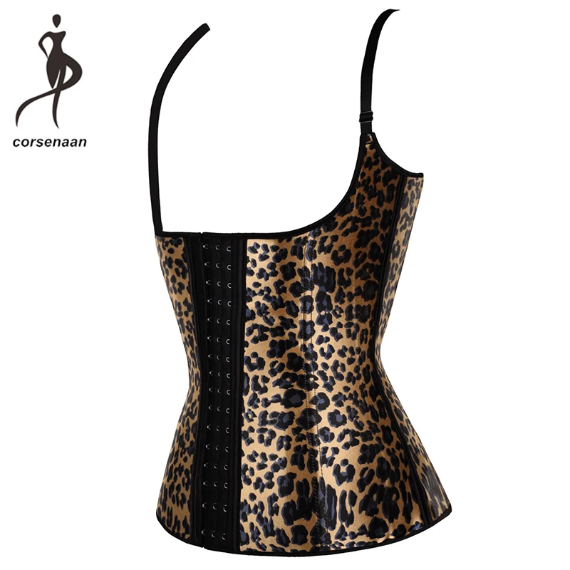 Плюс Размеры регулируемые ремни с леопардовым принтом фирмы Body Shaper Сталь костей Талия Обучение корсет латекса утягивающий жилет 887