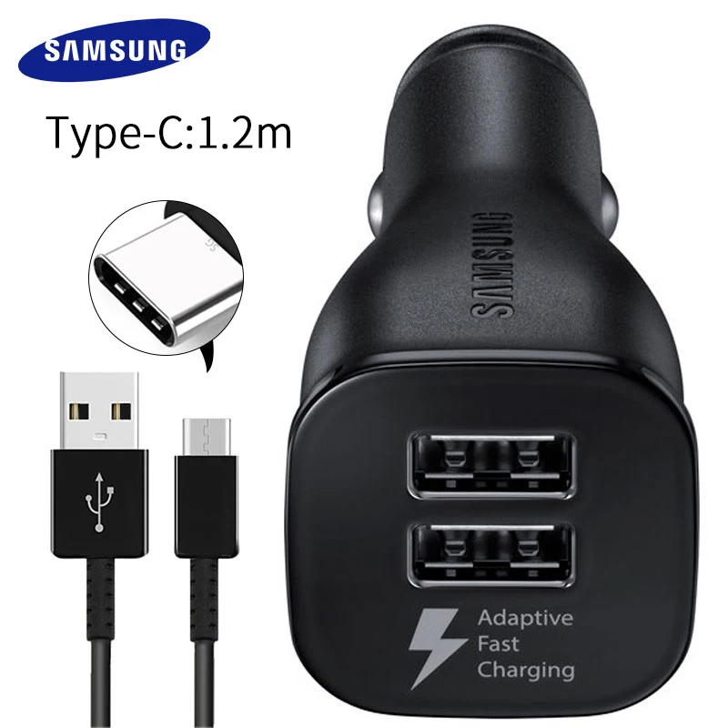 2U and 1.2m Cable Samsung S9 S8 plus быстрое автомобильное зарядное устройство 9V1. 67A и 5V2A адаптер 1,2 m usb type C кабели 2USB Note8 S 9 S 8 C5 C7 C9pro - Тип штекера: 2U and 1.2m Cable