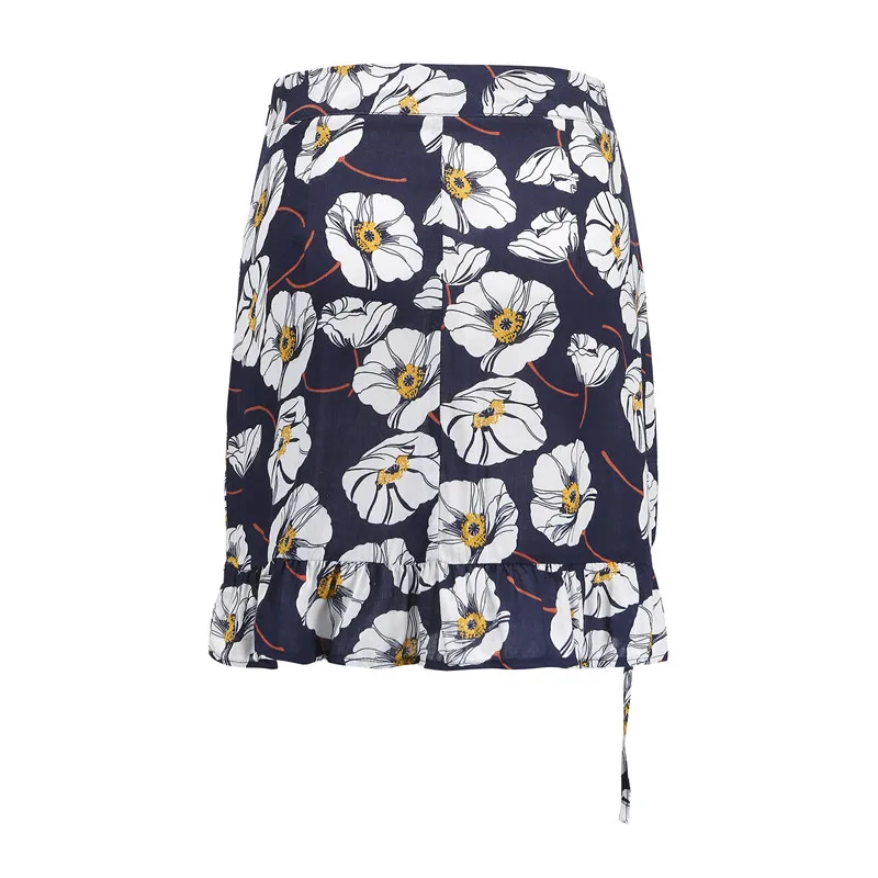 Юбка с цветочным принтом на шнуровке сбоку женская короткая юбка высокой талией