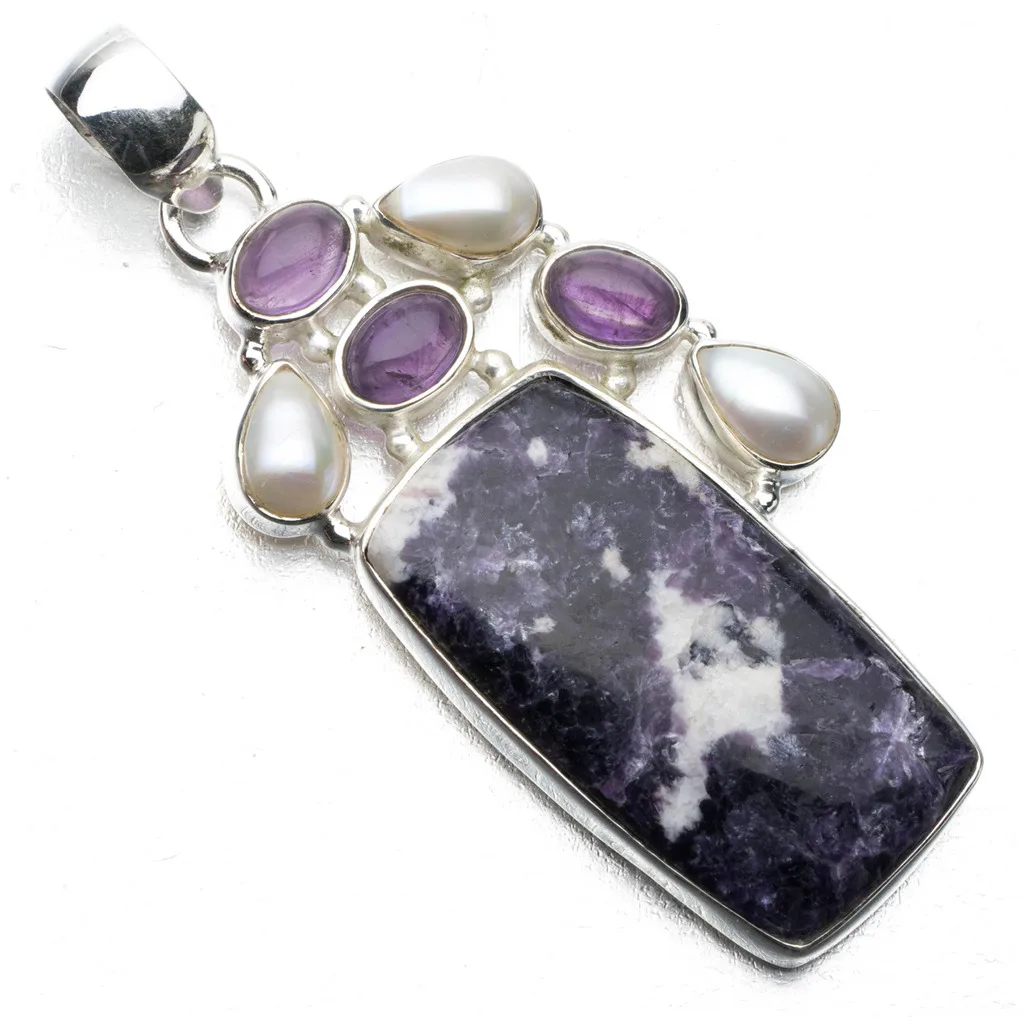 Stargems (TM) Чароит натуральный аметист и речной жемчужиной в стиле панк 925 Серебро