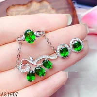 kjjeaxcmy fine jewelry 925 sterling silver inlaid natural diopside gemstone female necklace pendant ring stud earrings 3 piece s