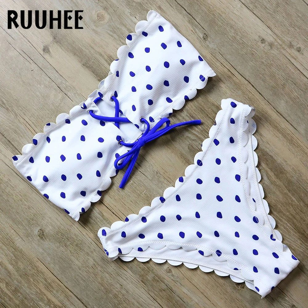 RUUHEE, бикини, сексуальный купальник, женский купальник,, бандаж, спереди, с завязками, бикини, набор, в горошек, купальник, пуш-ап, мягкий, летняя пляжная одежда
