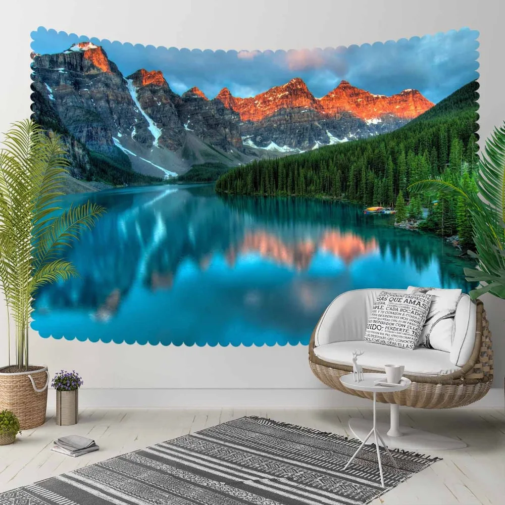 

Else Blue Lake Gray Mountain Green Trees Nature 3D Print Decorative Hippi Bohemian Wall Hanging Landscape Tapestry Wall Art