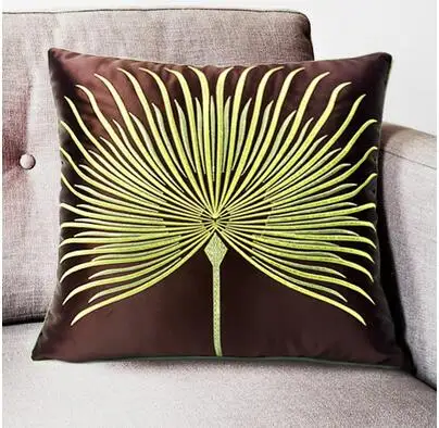 

45x45cm green plant embroidered brown cushion cover sofa waist pillowcase decorative pillow covers indoor case for pillow