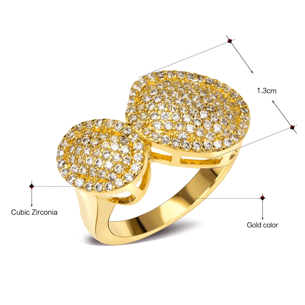 

DreamCarnival1989 Double Ball Lady Wedding Party Rings Gold or Rhodium Color Synthetic Cubic Zircon Environmental SJ09903