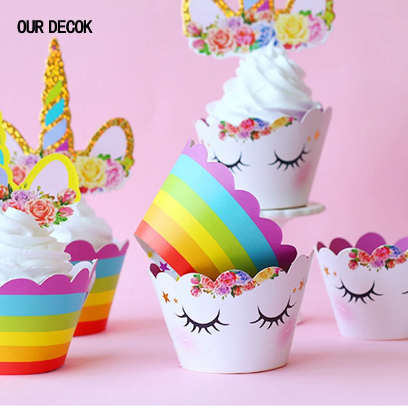 Наш декор 24 шт. милая Радуга единорог капкейк торт обертки топперы Baby Shower дети